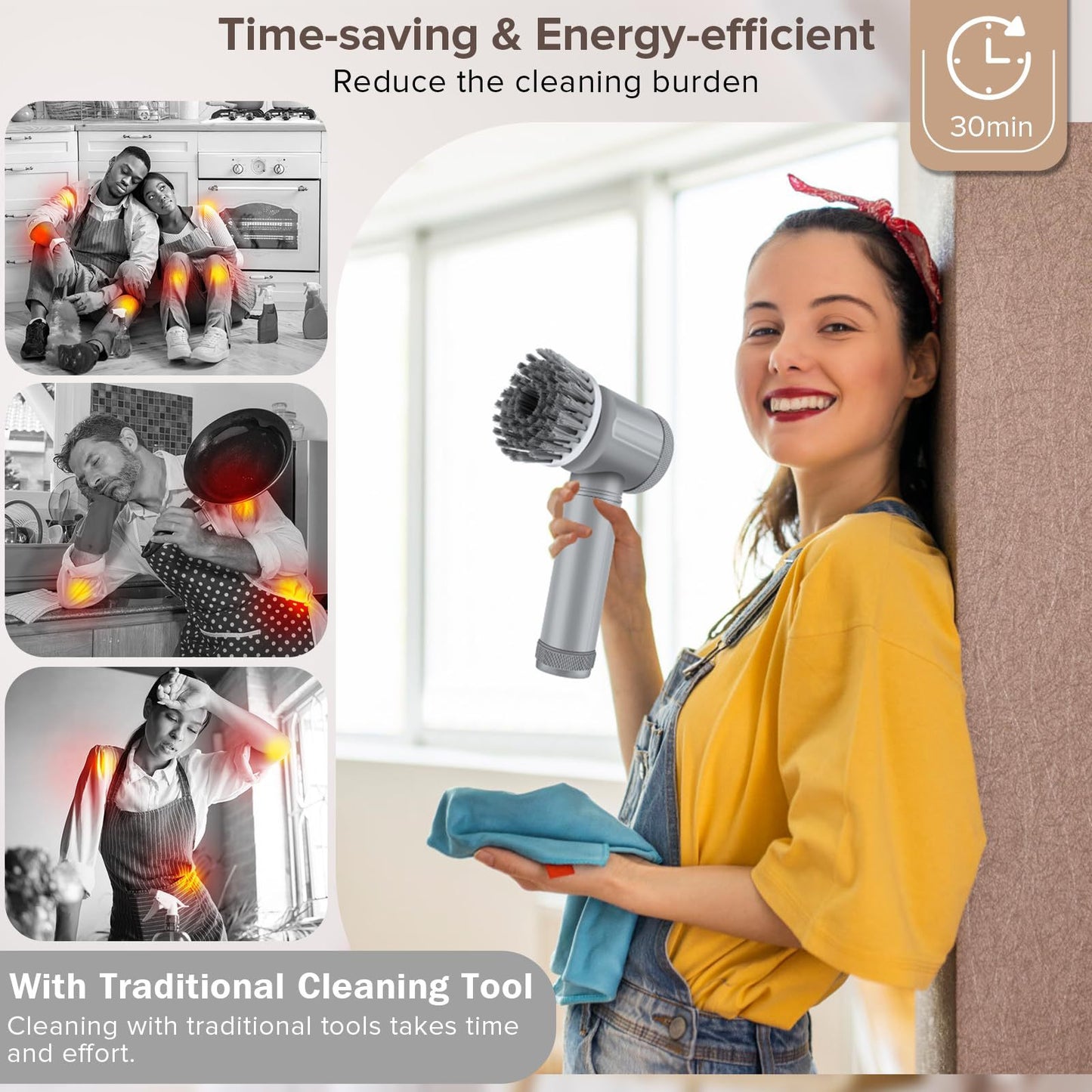 Electric cleaning brush, multi-functional cleaner for kitchen and bathroom