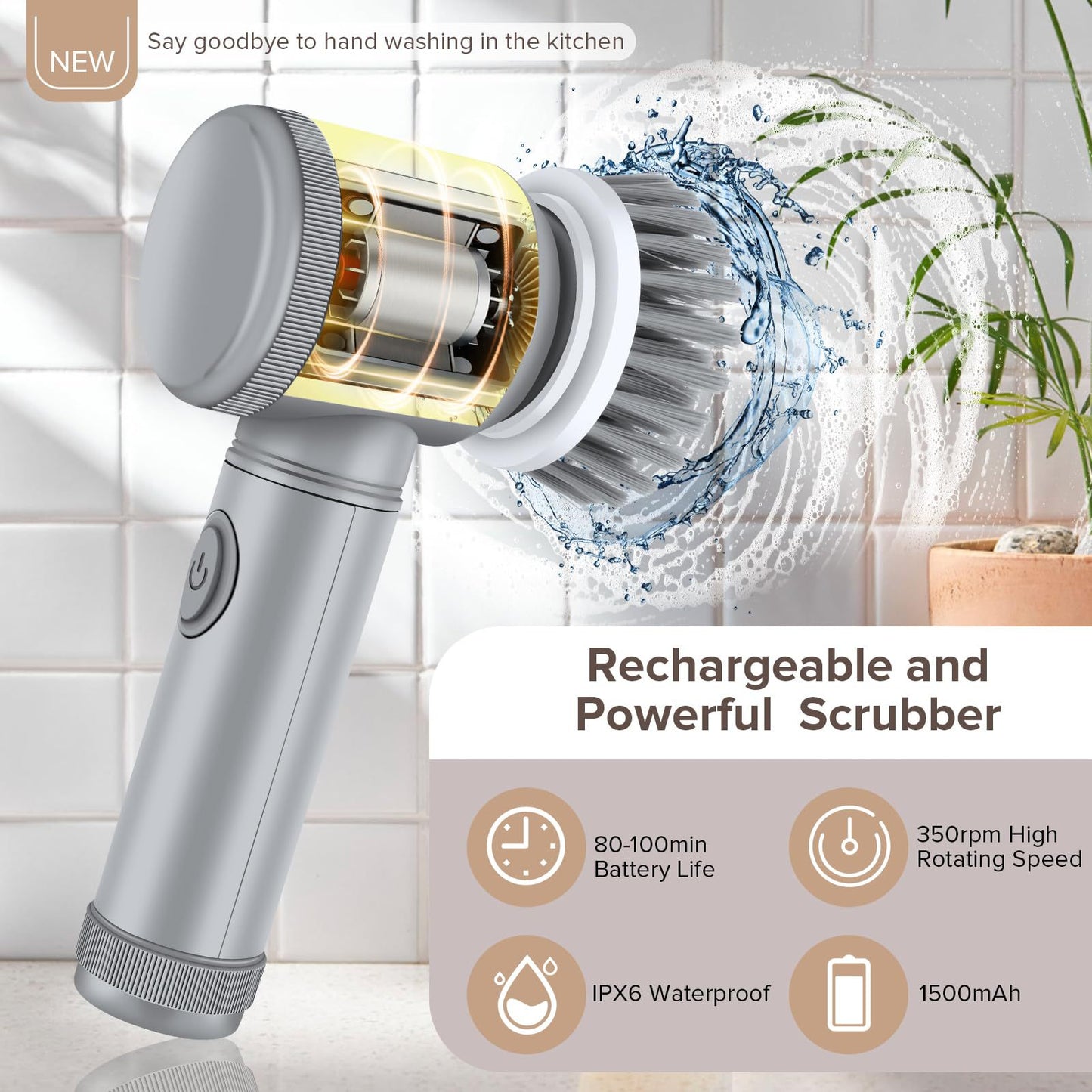 Electric cleaning brush, multi-functional cleaner for kitchen and bathroom